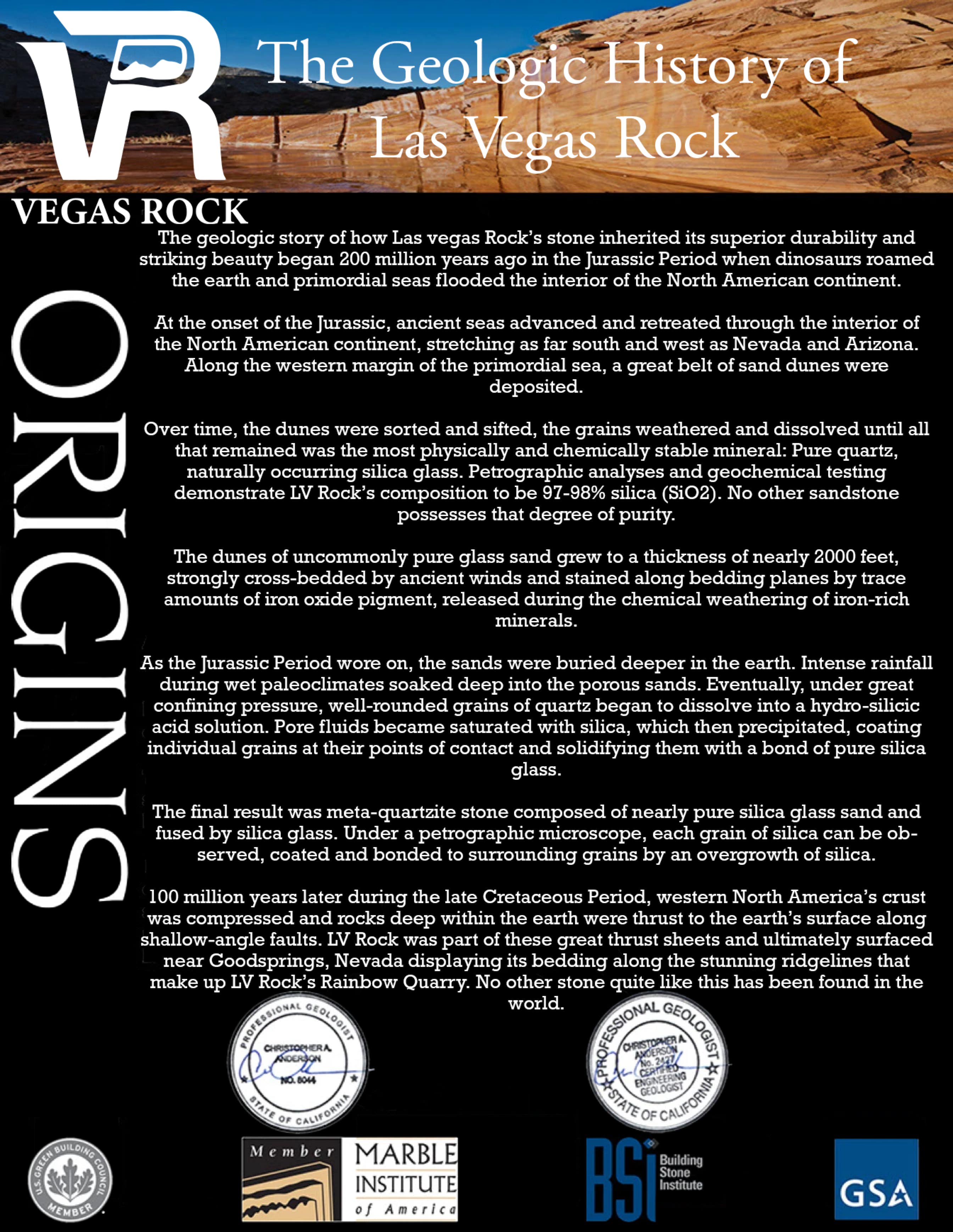 A picture of origins of rocks with a bunch of certifications on it
